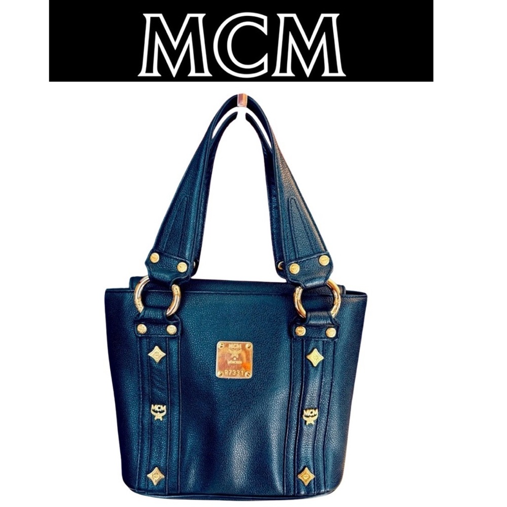 MCM Mini Gold Studded Handbag Black, EUC